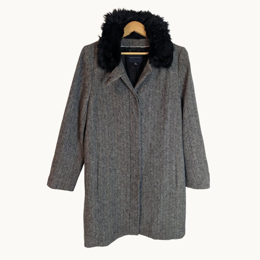 Banana Republic Herringbone Wool Coat With Italian Shearling Collar XL